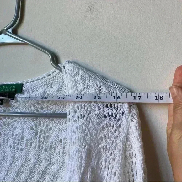 Lauren by Ralph Lauren White Crochet Linen & Cotton Cardigan, Size Large cottage - Picture 3 of 14